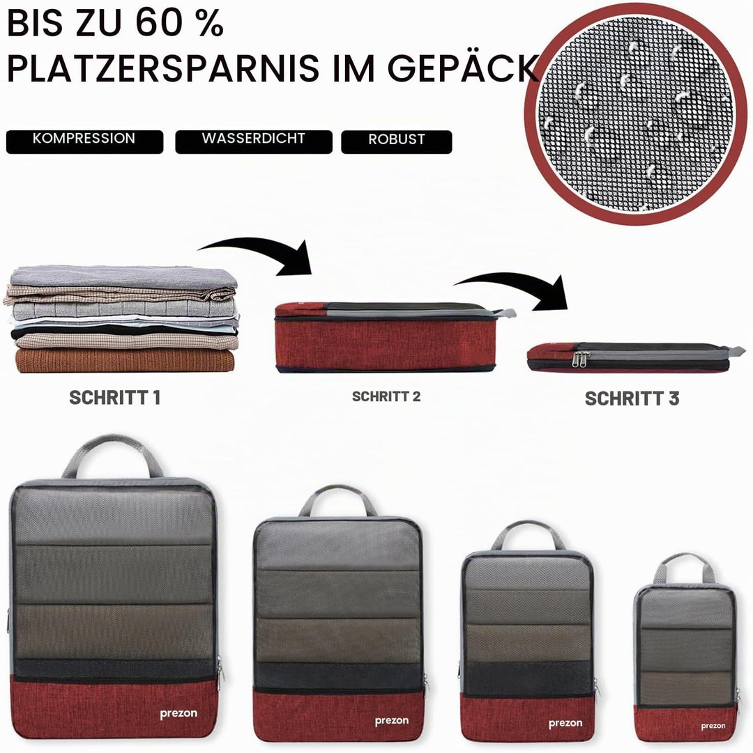 Prezon Komprimierbaren Packwürfeln mit Reiseschuhtasche und Wäschesack, Erweiterbarer Koffer-Organiz