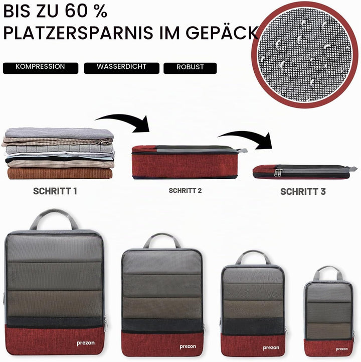 Prezon Komprimierbaren Packwürfeln mit Reiseschuhtasche und Wäschesack, Erweiterbarer Koffer-Organiz