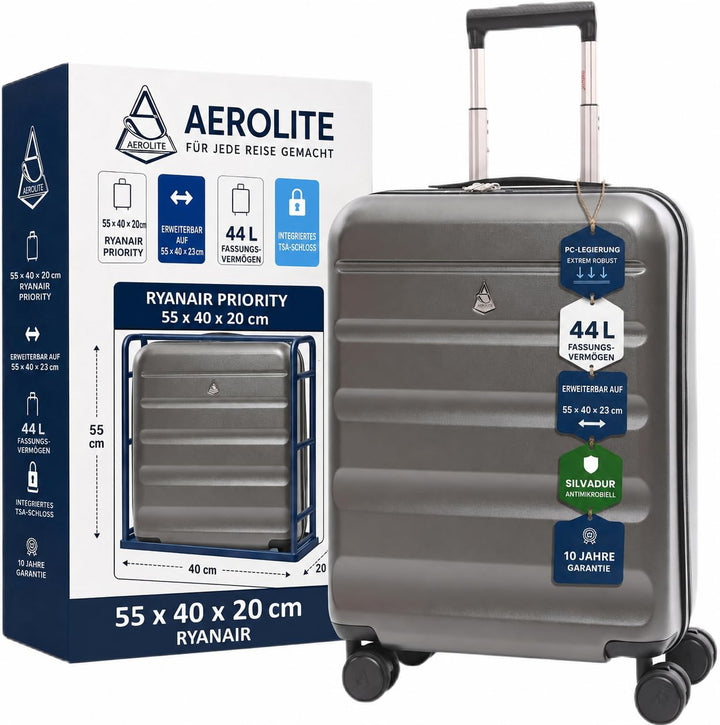 Aerolite ABS Hartschalen Trolley Koffer Reisekoffer mit 4 Rollen Cabin Kabin_handgepäck 55x40x20, Ca