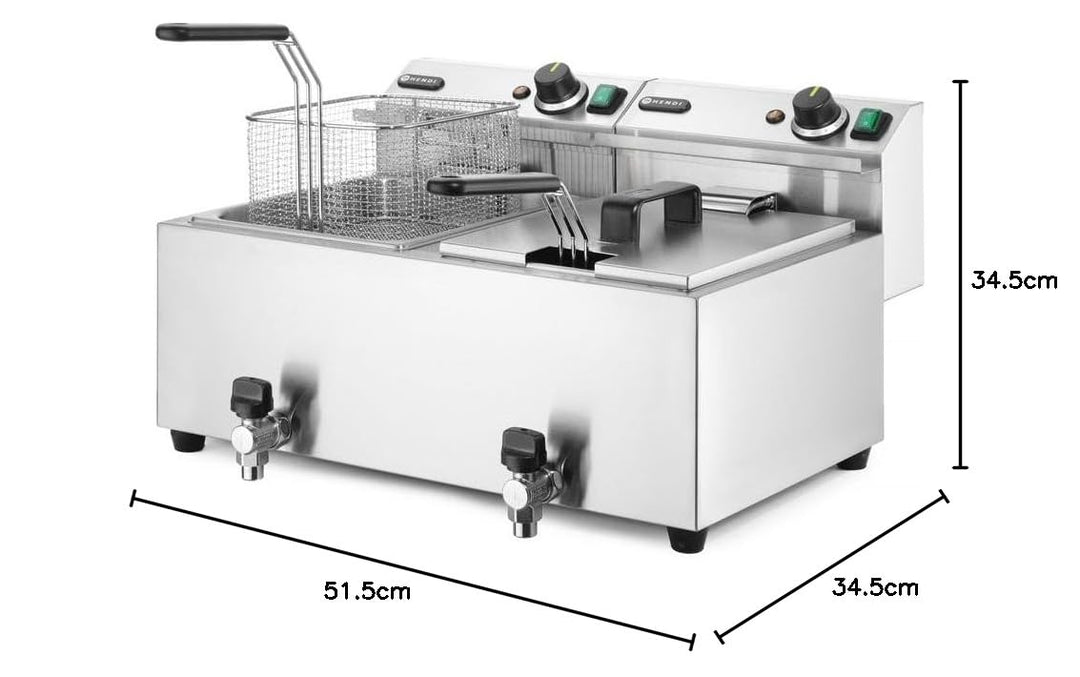 HENDI Fritteuse Mastercook, mit Ablasshahn,Tisch Friteuse, Sicherhetsthermostat, Frittierkorb mit ex