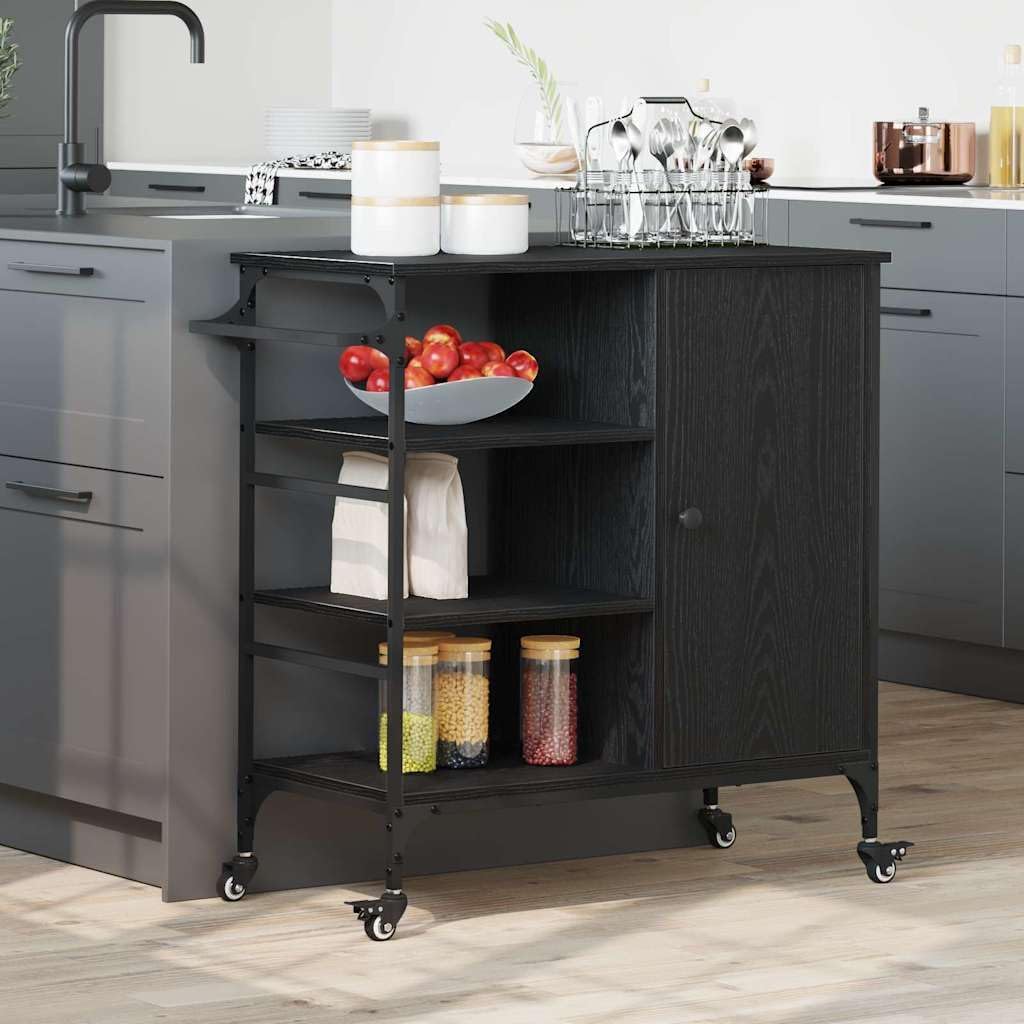 vidaXL Küchentrolley Schwarz Eichen-Optik 87,5 x 39 x 84,5 cm, Moderner rechteckiger Küchentrolley,