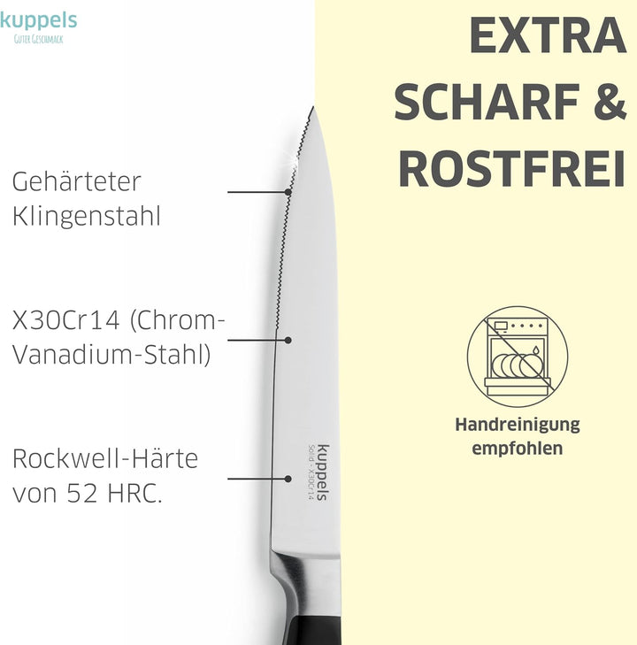 Kuppels SOLID Küchenmesser Set 3-teilig, Tomatenmesser mit Wellenschliff, Spickmesser & Schälmesser
