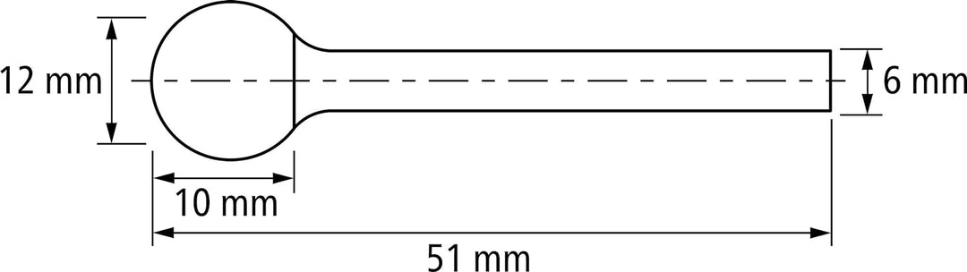 PFERD HM-Frässtift, Kugelform KUD, Zahnung ALLROUND, Frässtift-ø 12mm, Schaft-ø 6mm, Länge 51mm, 210