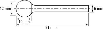 PFERD HM-Frässtift, Kugelform KUD, Zahnung MICRO, Frässtift-ø 12mm, Schaft-ø 6mm, Länge 51mm, 211128