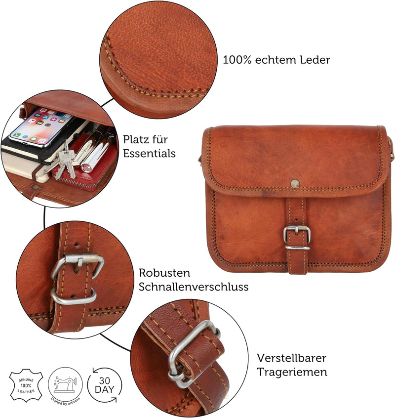 Gusti Umhängetasche Leder - Mary S Damen Handtasche Umhängetasche klein Vintage Braun Leder Braun S,