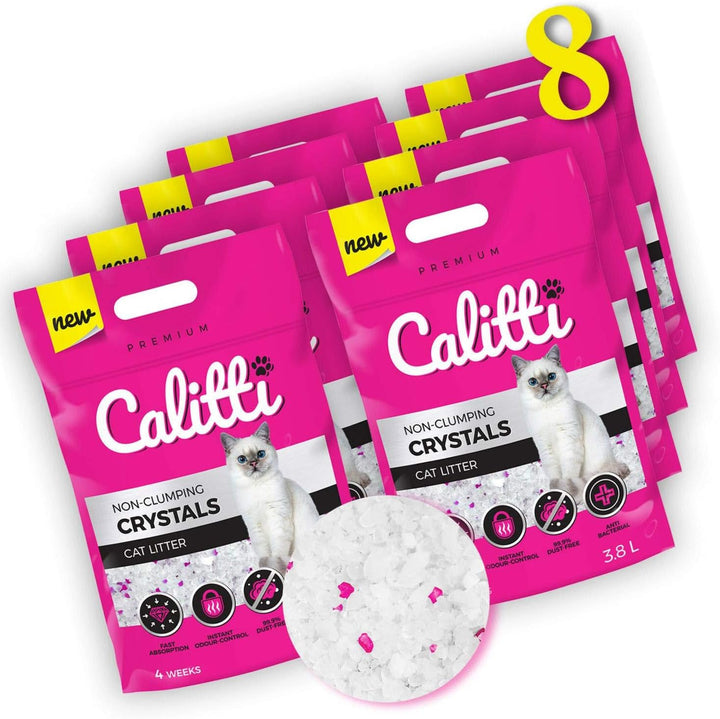 Calitti - Silikat Katzenstreu | Premium Crystals Silikatstreu | Antibakteriell Katzensand | 8-er Set