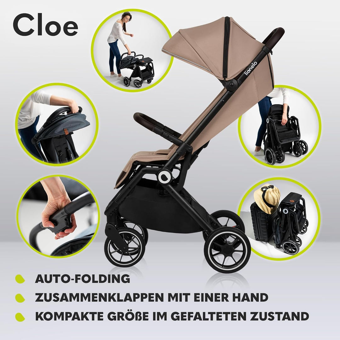 LIONELO Cloe Zusammenklappbarer Kinderwagen bis zu 22 kg, Verstellbare Rückenlehne Schlaffunktion, 5