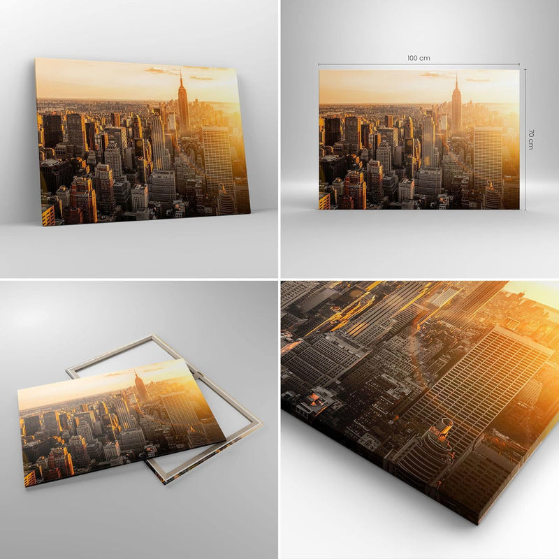 Bilder auf Leinwand 100x70cm Leinwandbild New York Wolkenkratzer Manhattan Gross Wanddeko Bild Schla