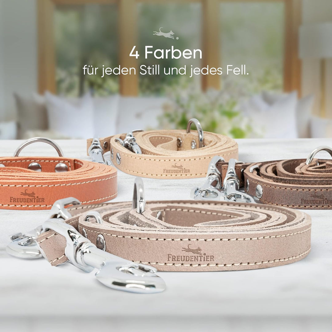 FREUDENTIER® Hundeleine aus zertifiziertem Leder 2m, 3-Fach verstellbare Führleine, liebevoll in Hol