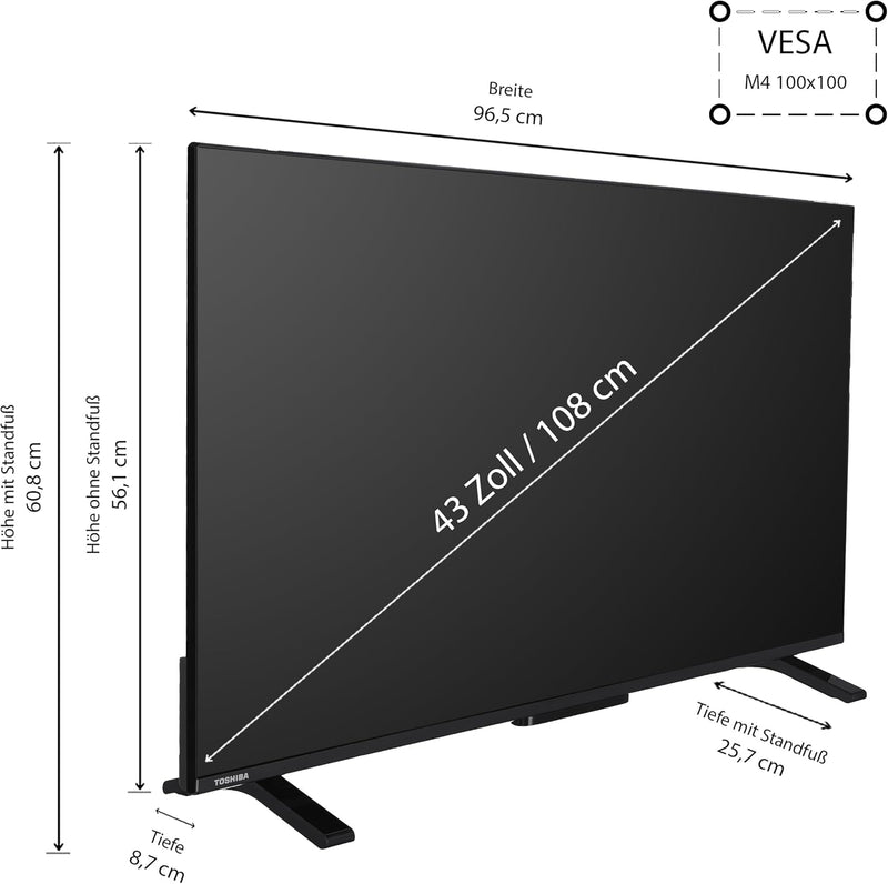 Toshiba Fernseher 43 Zoll Smart TV - VIDAA TV (4K UHD LED TV, HDR, Triple-Tuner) 43UV2363DG 4K UHD 4