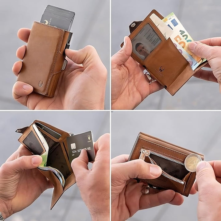 DONBOLSO Wallet Flip I Slim mit Flipcase I Leder Geldbeutel mit RFID Schutz I Schmale Geldbörse mit