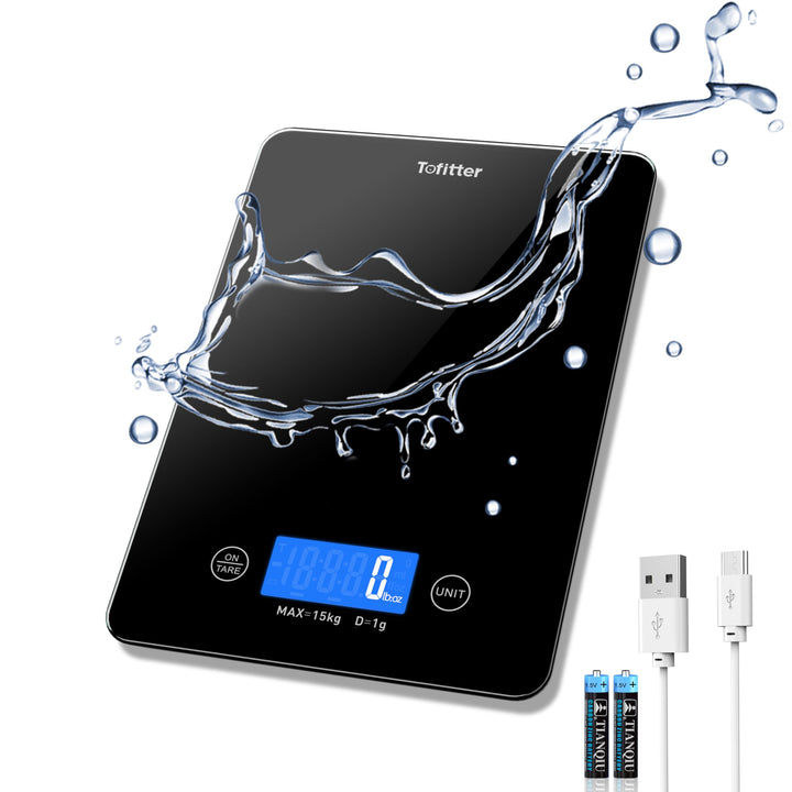 Digitale Küchenwaage, Lebensmittelwaage, 15 kg, hohe Genauigkeit, 1 g, USB wiederaufladbar, 2 AAA-Tr