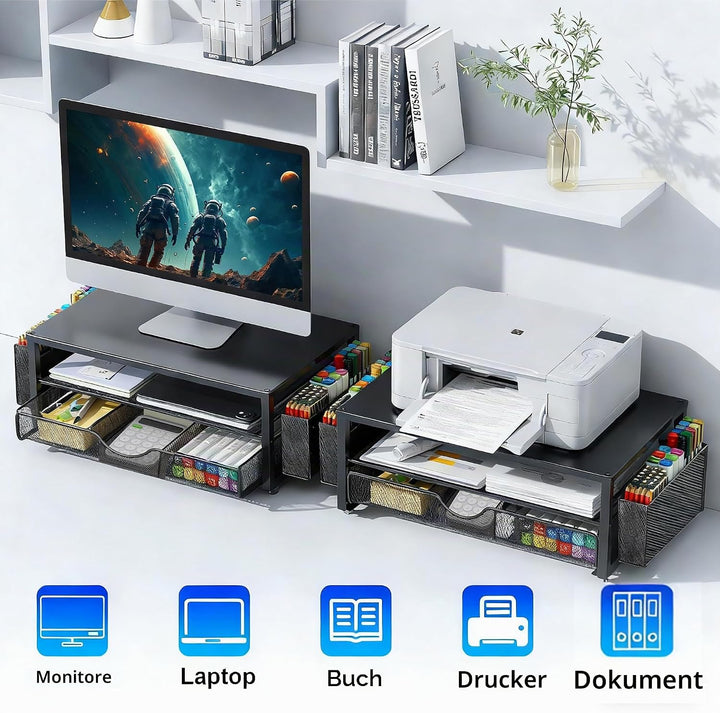 Monitorständer mit Schublade, Schreibtischorganizer und Zubehör, 2-stufiger Computer Monitor Erhöhun