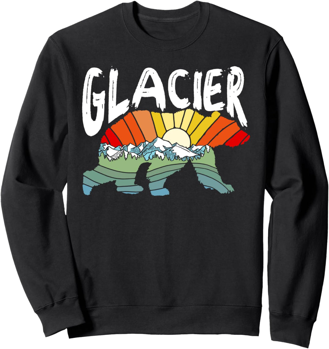 Glacier National Park Grizzly Bear Colorful Nature Art Retro Sweatshirt