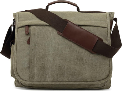 CALIYO Umhängetaschen Herren aus Canvas Schultasche Queformat A4 Laptoptasche für 15,6 Zoll Laptop A