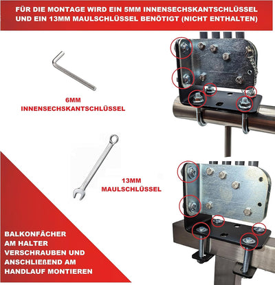 Ohne Bohren!!! Balkonfächerhalter Adapter für Balkongeländer Balkonfächer bis 140cmx140cm Befestigun