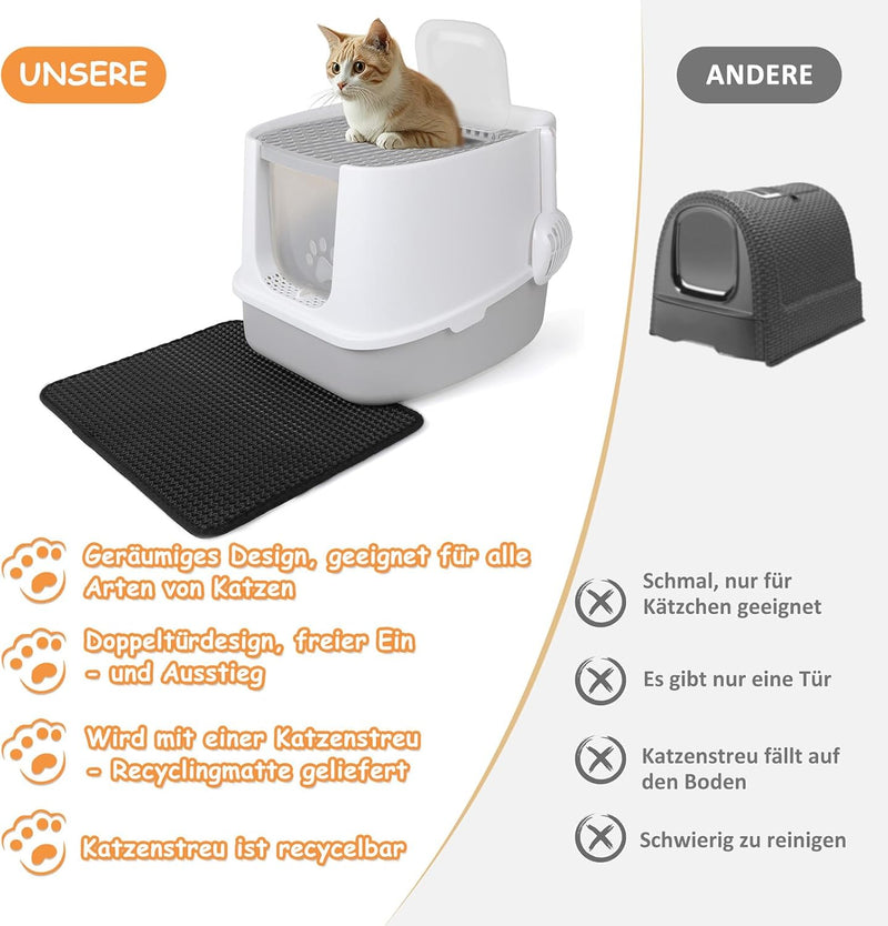 CALIYO Katzenklo, katzentoilette mit Deckel, Schaufel, Matte, Katzenklo Geschlossen Für grosse Katze