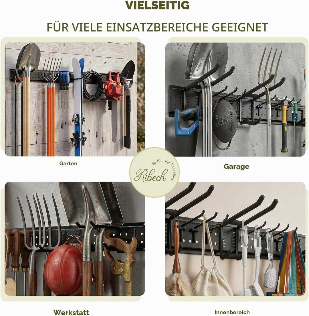 Werkzeughalter mit 12 Wandhalterungen, Garagen-Werkzeug-Management-Wandregal – 122 cm gummibeschicht