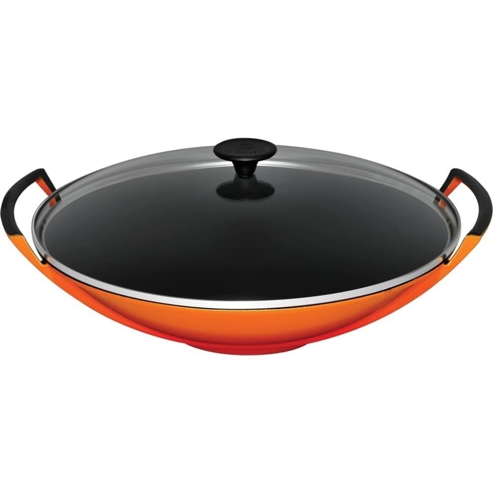 Le Creuset Gusseisen-Wok mit Glasdeckel, Ø 36 cm, 4,5 L, Ofenrot, 25304360900460, Ofenrot