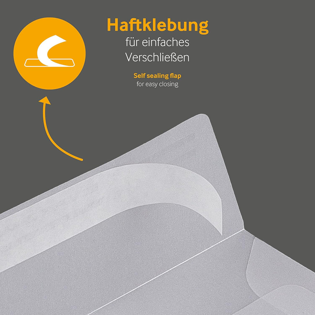 100 Stück, Transparente Briefumschläge, 125 x 125 mm, Haftklebung mit Abziehstreifen, Gerade Klappe,