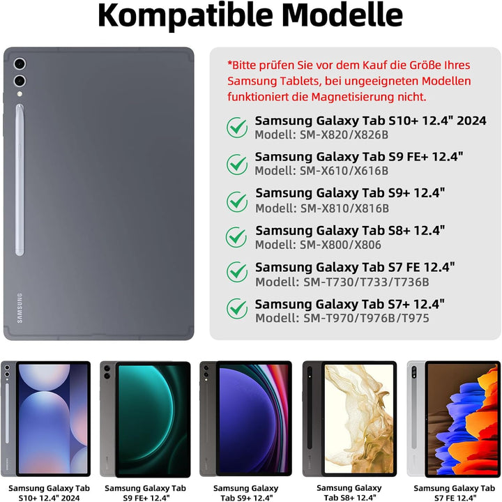 Bettdow für Samsung Galaxy Tab S10+/S9 FE+/S9+ 12.4" Tastatur Hülle, Schwebendes Magnetisches Design