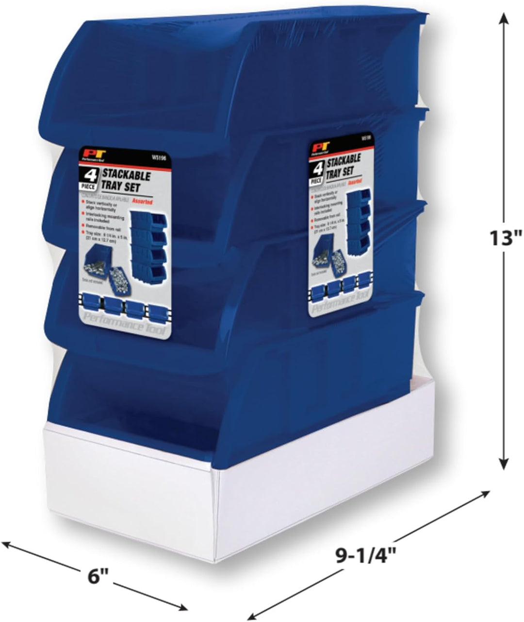 Performance Tool W5196 Large Stackable Storage Trays - Adjustable for Vertical or Horizontal Positio