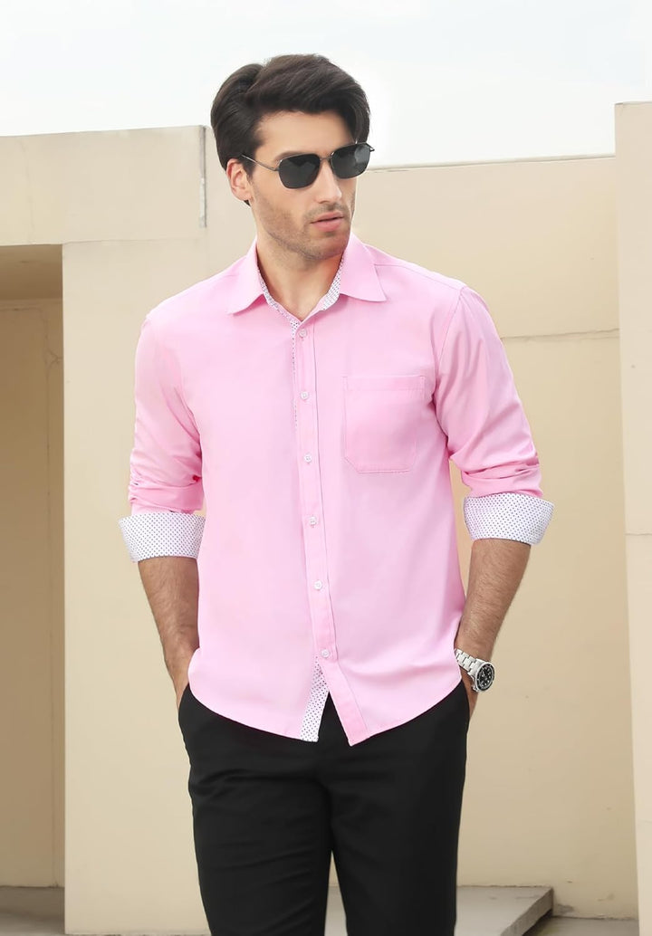 HISDERN Herren Hemd Langarm Regular Fit Oberhemd Für Männer Anzug Business Hochzeit Freizeit Party F