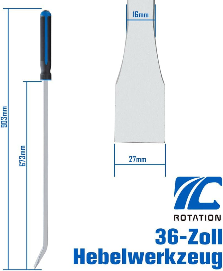 ROTATION 900mm/36 Zoll Schwerlast Stemmhebel, Brecheisen mit Softgriff | gerade Spitze, 900mm, Griff