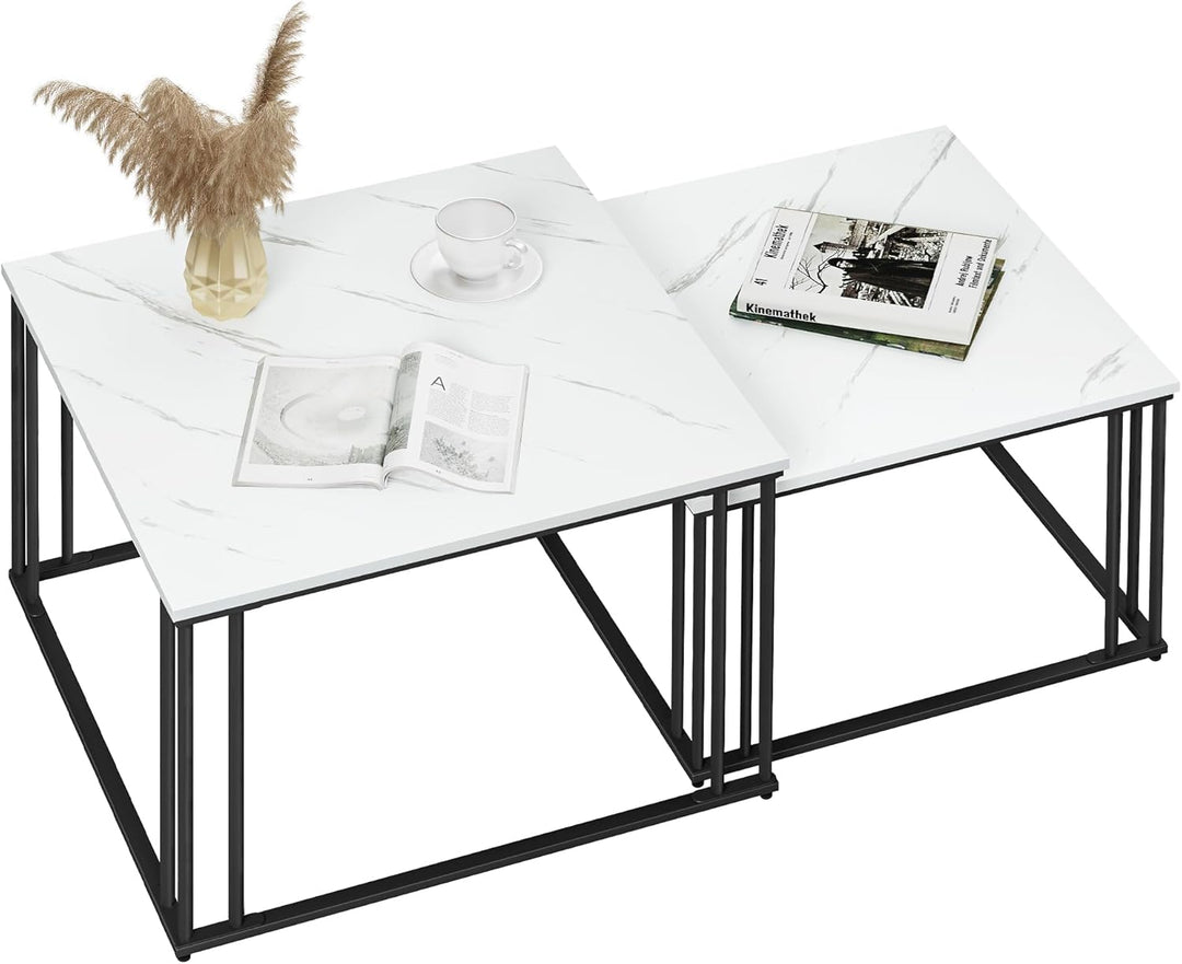 YITAHOME Moderner Couchtisch 2er-Set für Wohnzimmer, weissgraue runde Couchtische aus Holz, Cocktail