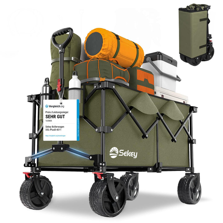 Sekey XXL Plus Bollerwagen Faltbar mit Bremsen 200L 200KG Belastbar, Extra Breite Reifen All Terrain