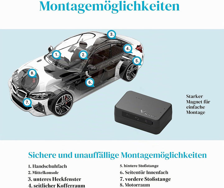 Winnes GPS-Tracker Echtzeit-Tracking Abonnement Mini GPS Tracker mit Magnet enthält mehrere Alarme G
