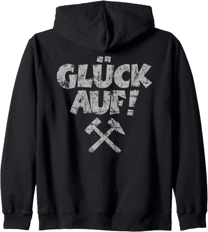 Glück Auf (Vintage Grau) Schlägel und Eisen Erzgebirge Kapuzenjacke
