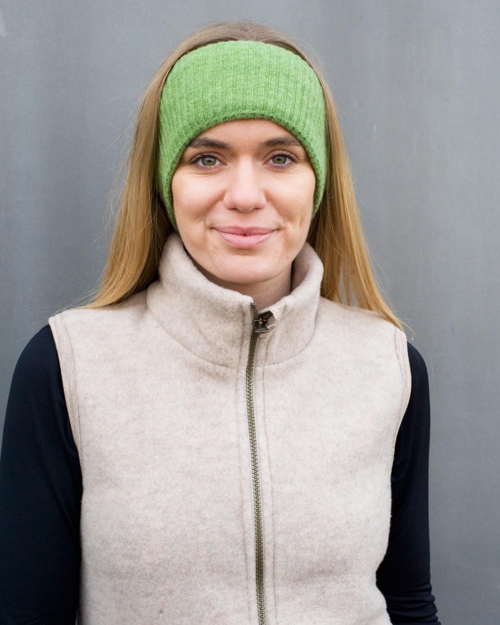 FosterNatur, Merino Stirnband Rippe mit Baumwollfutter, 100% Wolle Maigrün, Maigrün
