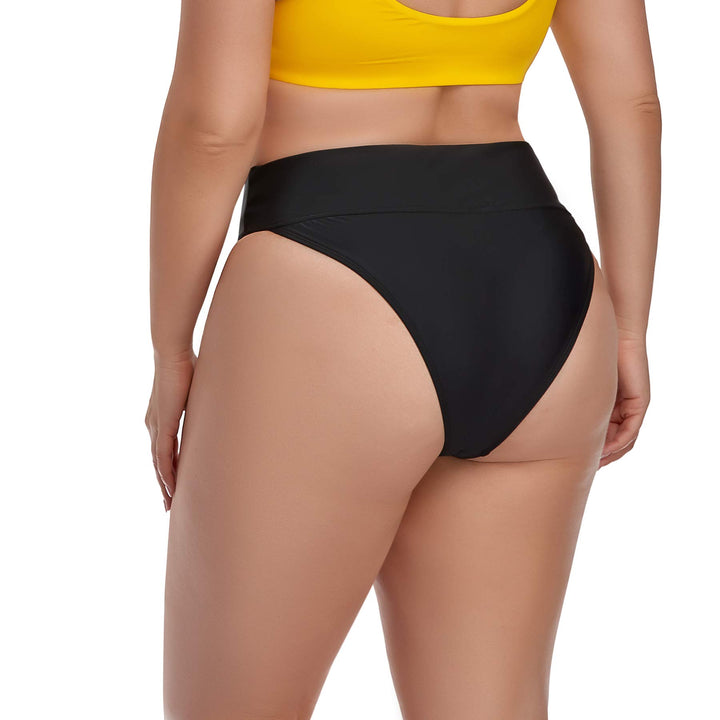 Women Vintage High Waisted Bikini Bottoms Brazilian Ruched High Cut Tankini Panites L Schwarzer Butt