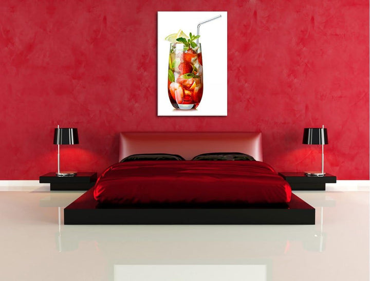 Leckerer Erdbeercocktail mit Zitrone und Minze Format: 100x70 auf Leinwand, XXL riesige Bilder ferti