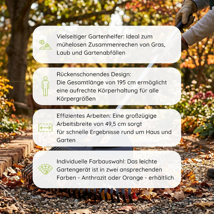 Gartenrechen Rechen Fächerbesen Alustiel Laubbesen Harke 195cm Landschaftsbesen Laubrechen Laubfeger