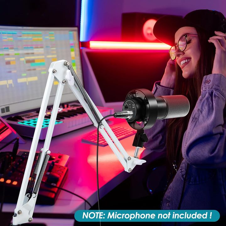 FIFINE K688 Mikrofonarm Weiss - Boom Arm Mikrofon Schwenkarmständer kompatibel mit FIFINE Recording