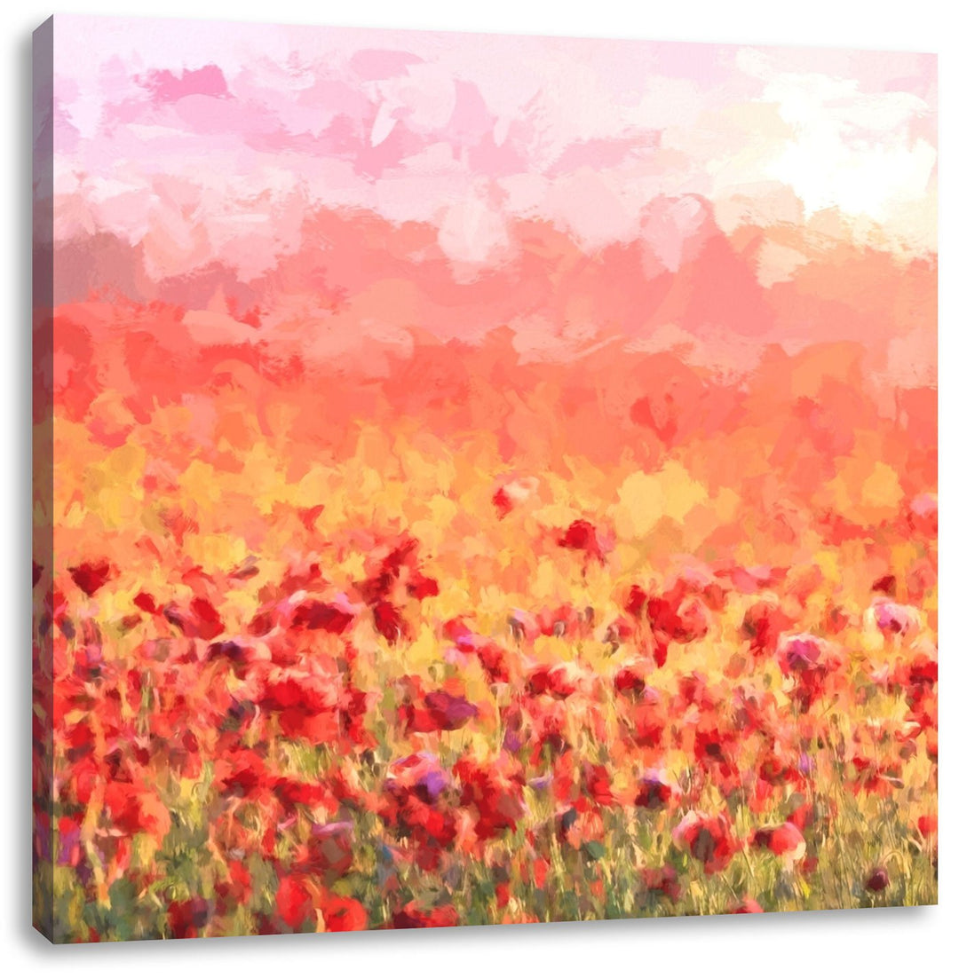 Pixxprint Mohnfeld als Leinwandbild/Grösse: 70x70 cm/Wandbild/Kunstdruck/fertig bespannt, 70x70