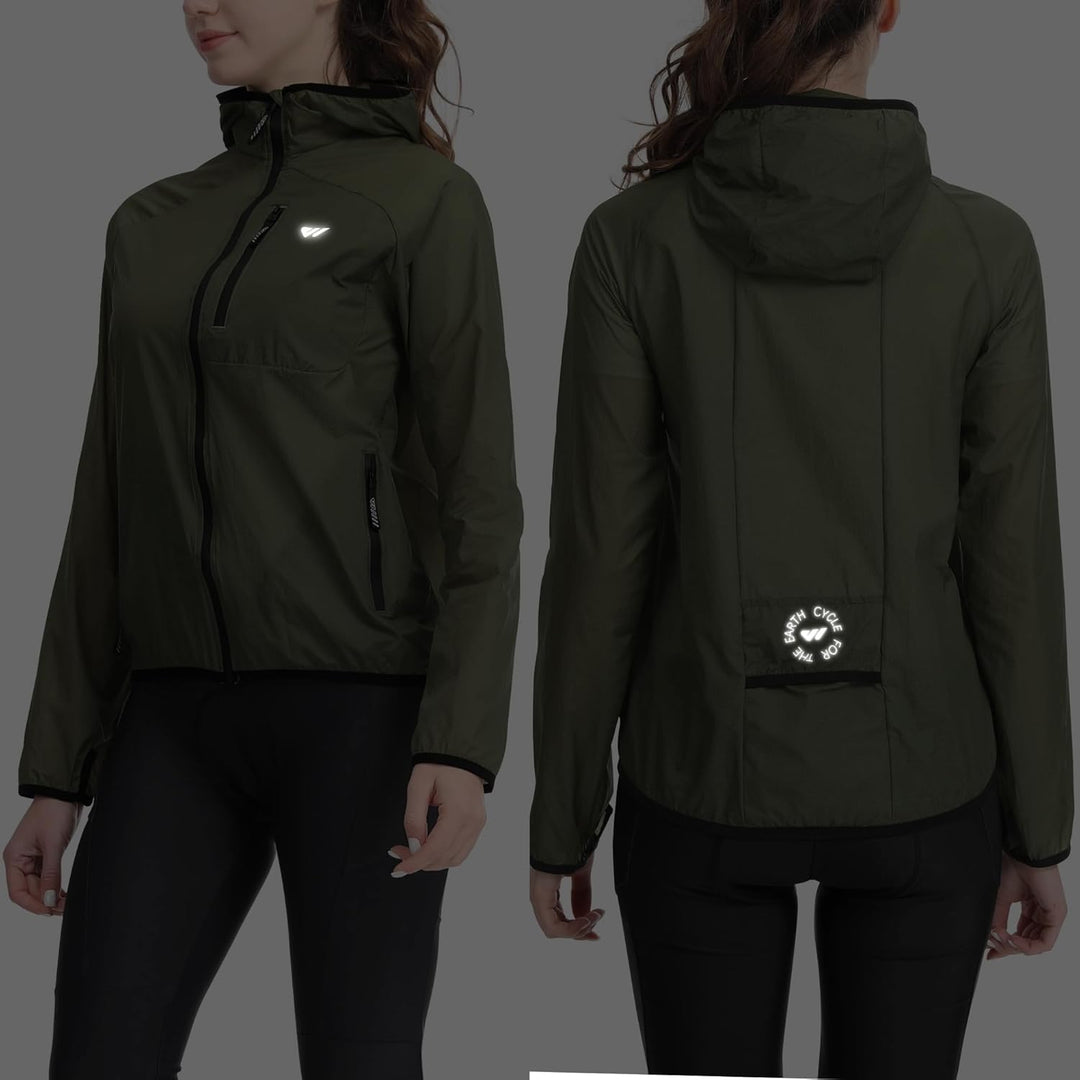 Wulibike Fahrradjacke Damen Faltbare Regenjacke Leicht und Atmungsaktiv Laufjacke Reflektierende Win