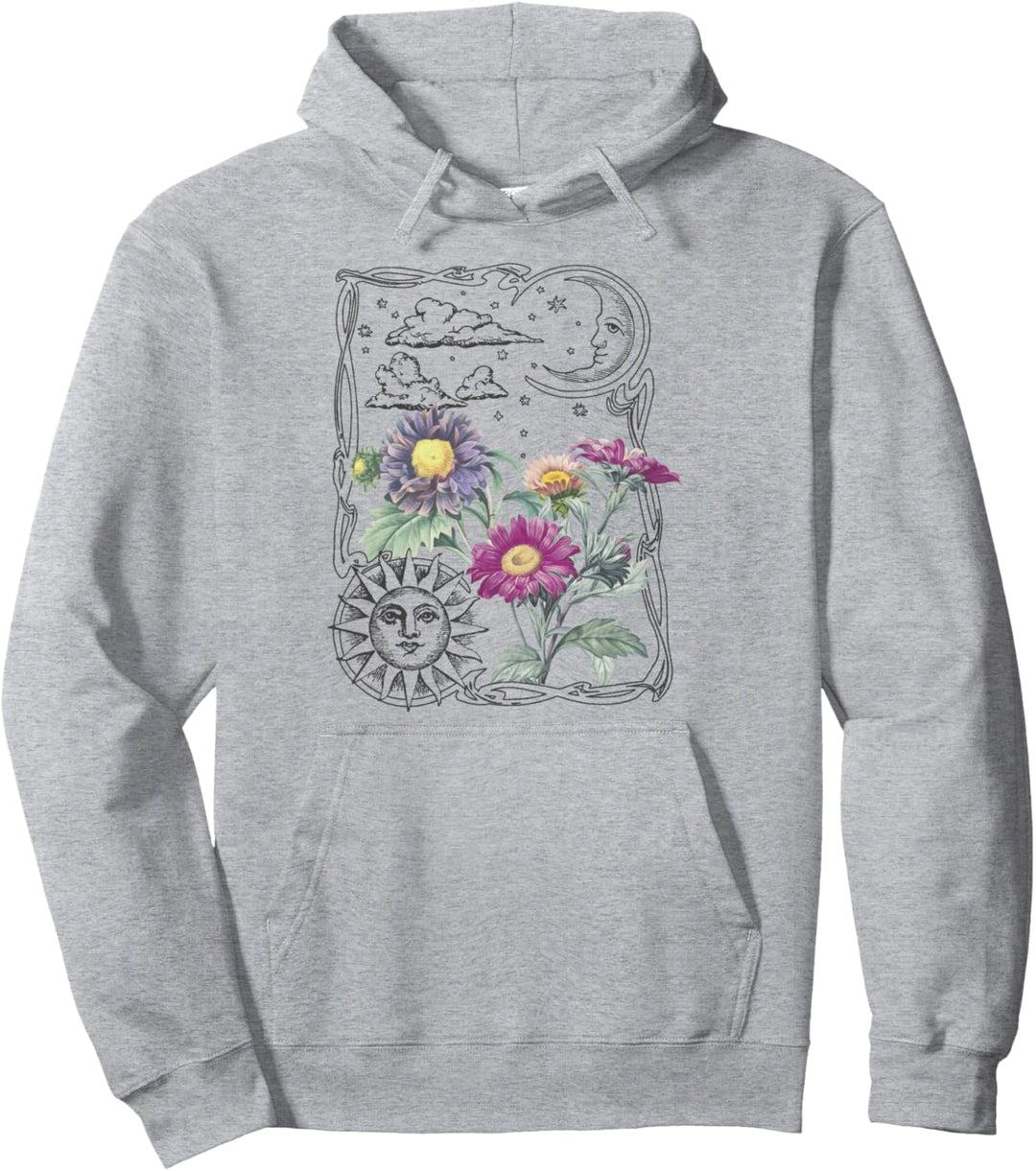 Trendy Sun And Moon Floral Painting Pullover Hoodie