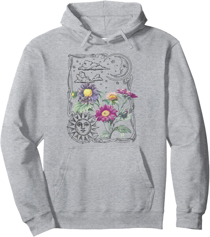 Trendy Sun And Moon Floral Painting Pullover Hoodie