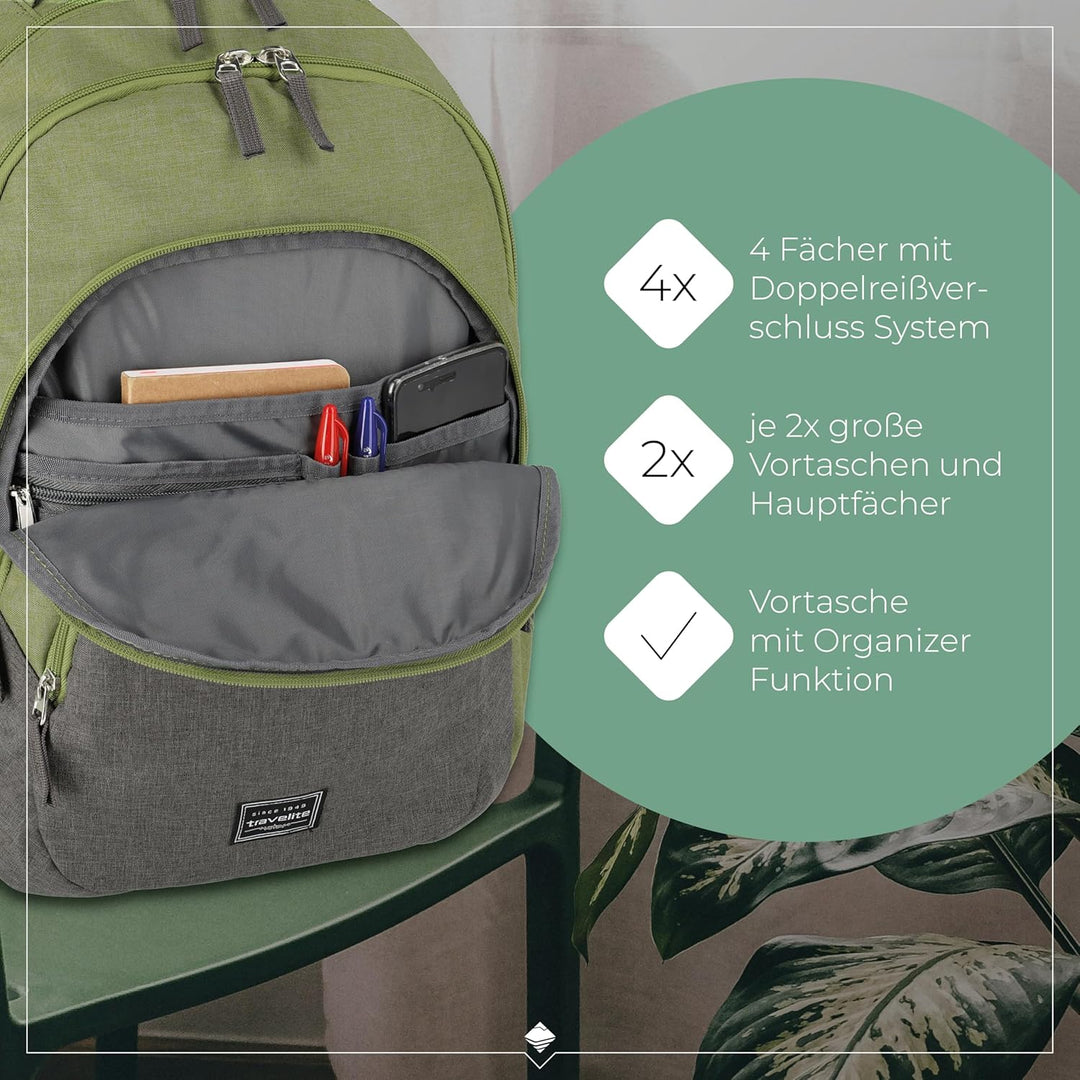Travelite Handgepäck Rucksack, Laptop Rucksack 15,6 Zoll, BASICS, Daypack, Tagesrucksack mit vielen