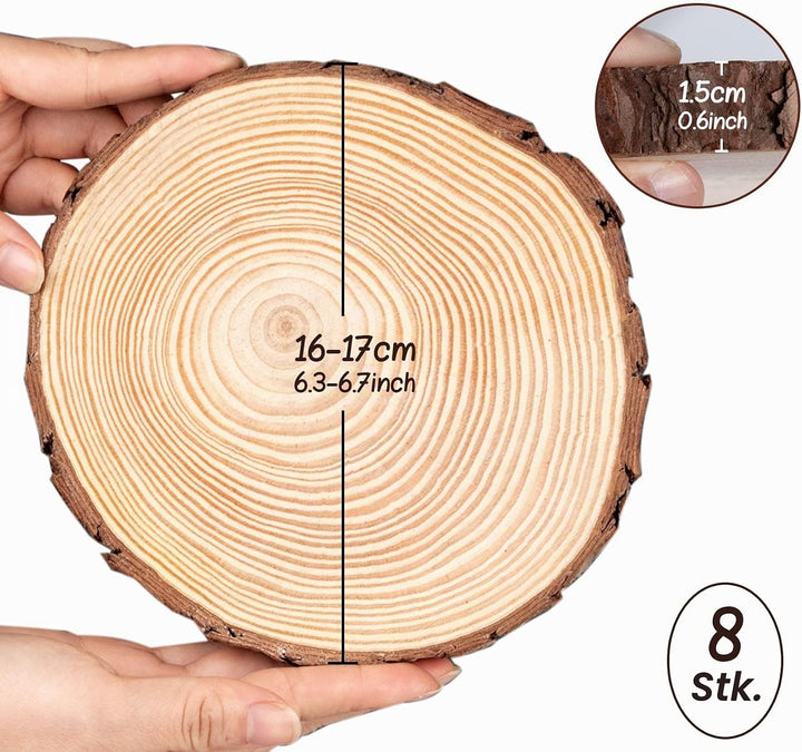 8 Stücke Holz Log Scheiben, 16-17CM Unvollendete Runde Naturholz Baumscheiben ohne Loch Ca.15mm Dick