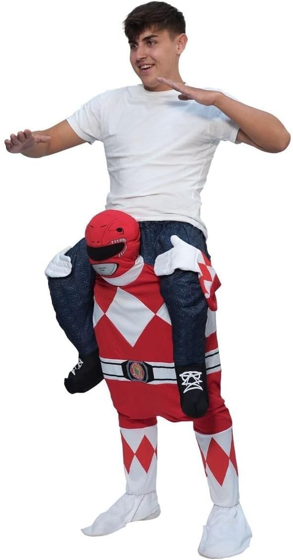 Morph Rotes Power Ranger Huckepack Kostüm für Erwachsene, Lustiges Faschingskostüm Damen Herren Powe