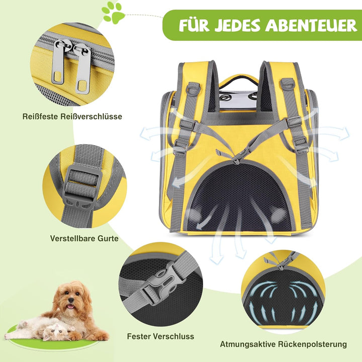 ALLSOPETS Katzenrucksack Faltbar Haustierrucksack mit Frontöffnung und Atmungsaktives Netzfenster Hu