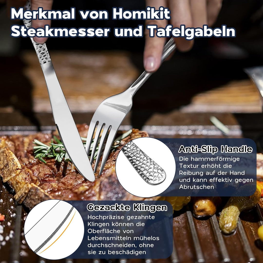 Homikit Besteck Set, 30-teilig Besteckset für 6 Personen, Edelstahl Gehämmertes Tafelbesteck, Essbes