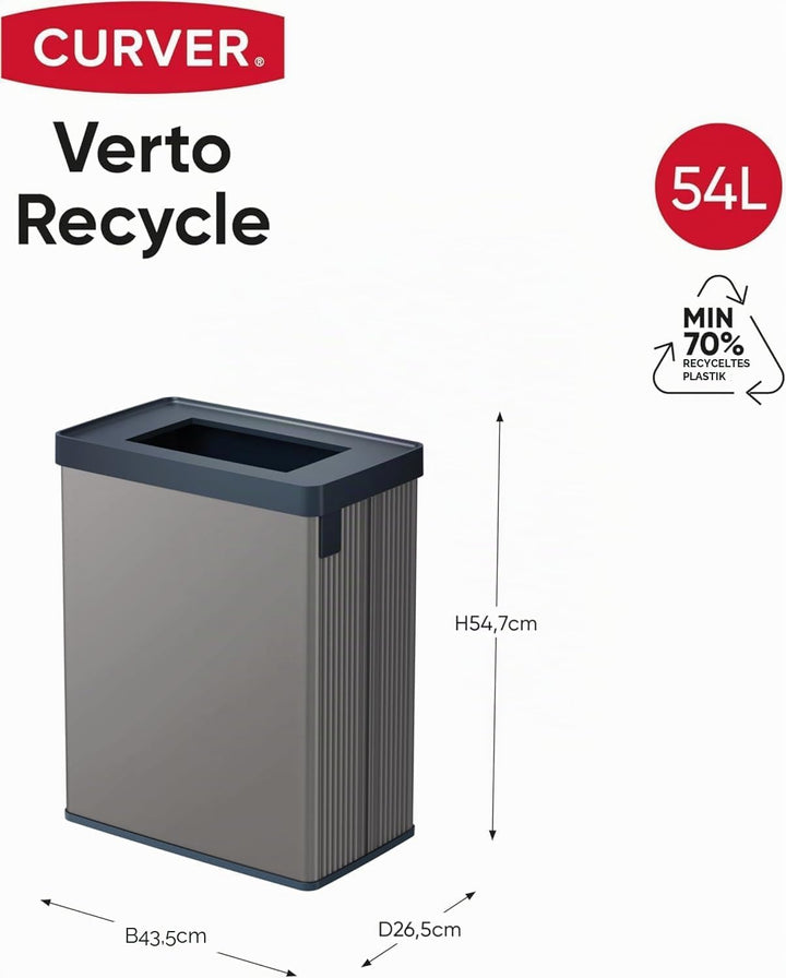 Curver Verto Recycle 54L Mülleimer für Küche, zwei Fächer, einfache Sortierung, offen, schlankes Des