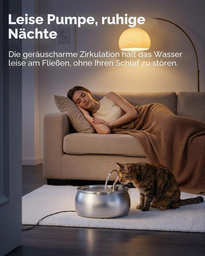 Tomxcute Katzenwasserbrunnen, 4,0 l, automatischer Edelstahl-Haustierbrunnen, Hundewasserspender, Ul