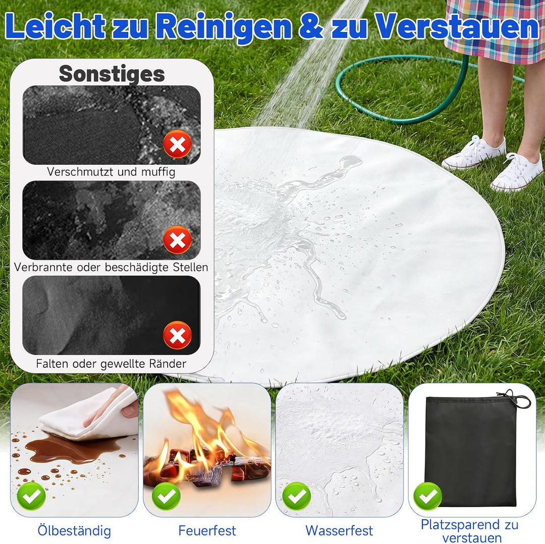 Qivine 120cm/48 Zoll Grillmatte Bodenschutz Rund Hitzebeständig bis 2000°F Silber 120 x 120 x 0.1 cm