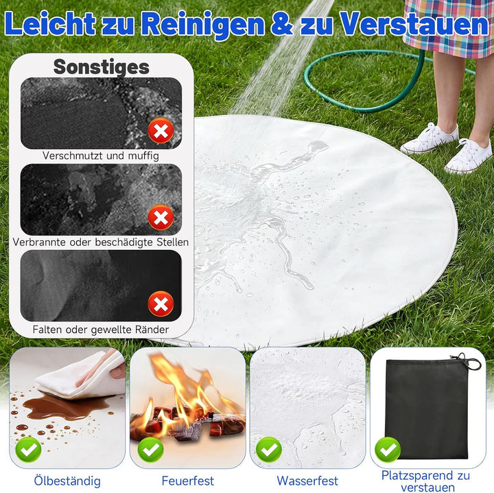 Qivine 120cm/48 Zoll Grillmatte Bodenschutz Rund Hitzebeständig bis 2000°F Silber 120 x 120 x 0.1 cm